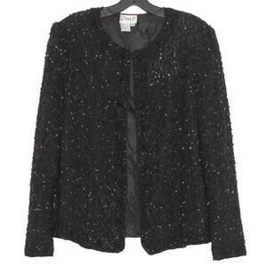 JMD Womens Jacket Vintage Beaded Sequin Open Formal Career Black Size Medium GB